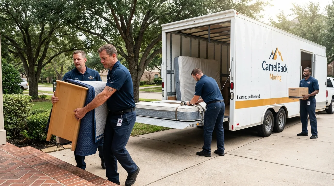 Crew loading residential truck for cross-state move from Badin, NC