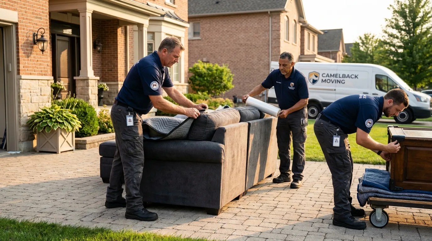 Large estate moving crew wrapping furniture in Badin, NC