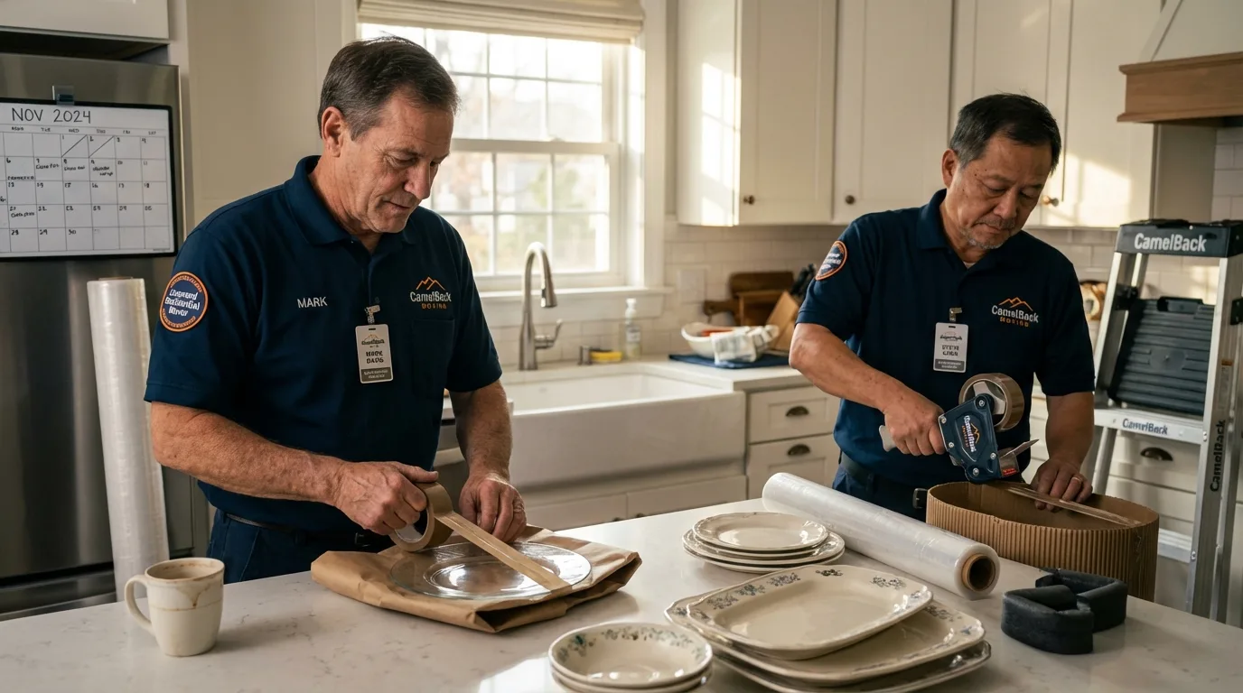Professional crew packing kitchen dishware in Badin, NC